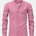 Long Sleeve Stripe Button Up Shirt & Elastic Waist Straight Leg Trousers