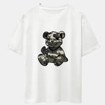Camouflage Bear Print Drop Shoulder Oversize T-Shirt & Drawstring Cargo Shorts