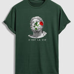 Men's Greek Statue Rose Print Casual Crew Neck  short-sleeved T-Shirt