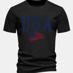 Regular Fit USA Flag Print Cotton T-Shirt