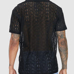 Men's Lace Hollow Loose Fit Cuban Collar Short Sleeve Shirt