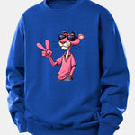 Pink Panther With A V Sign Print Relax Fit Sweatshirt