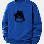 Black Cat Ramen Print Relax Fit Sweatshirt