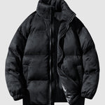 Men's Solid Faux Leather Dual Pocket Zip Stand Collar Padded Jacket