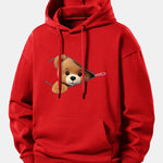 Zipper Bear Print Relax Fit Hoodie