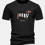 Regular Fit French Dachshund Print Cotton T-Shirt