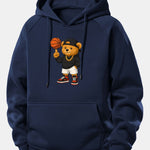 Basketball Bear Print Drawstring Hoodie