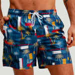 Palm Tree Color Block Print Swim Shorts
