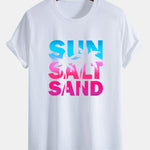 Regular Fit Colorful Sun Salt Sand Print Cotton T-Shirt & Zip Pocket Swim Shorts