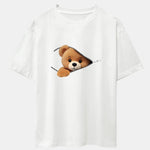 Zipper Bear Print Drop Shoulder Oversize T-Shirt