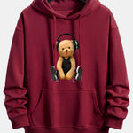 Headphone Teddy Bear Print Relax Fit Hoodie