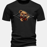 Regular Fit Halloween Zipper Evil Bear Print Cotton T-Shirt