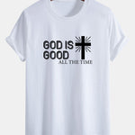 Regular Fit God Is Good Cross Print Cotton T-Shirt