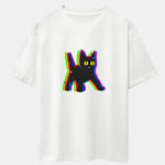 Glitch Black Cat Print Drop Shoulder Oversize T-Shirt
