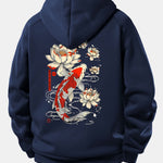 Koi Fish Lotus Print Drawstring Hoodie