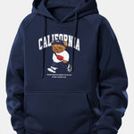 California Bear Print Drawstring Hoodie
