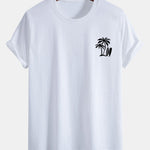 Regular Fit Palm Tree Surfboard Print Cotton T-Shirt