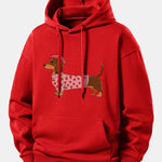 Dachshund Wearing Heart Sweater Print Relax Fit Hoodie