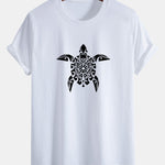 Regular Fit Geometric Turtle Print Cotton T-Shirt