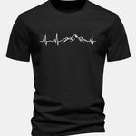 Regular Fit Heartbeat Mountain Print Cotton T-Shirt
