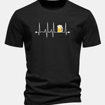 Regular Fit Beer Heartbeat Print Cotton T-Shirt