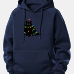 Christmas Lights Black Cat Print Drawstring Hoodie
