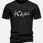 Regular Fit Heartbeat Music Print Cotton T-Shirt