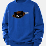 Zipper Black Cat Print Relax Fit Sweatshirt