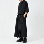 Japanese Loose Half Sleeve T-shirt High-waist Patchwork Wide-leg Skirt-pants Two-piece Set