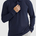 Men's solid color texture business casual POLO long-sleeved T-shirt