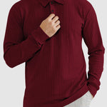 Men's solid color texture business casual POLO long-sleeved T-shirt