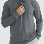 Men's solid color texture business casual POLO long-sleeved T-shirt