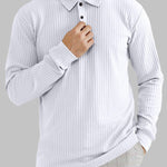 Men's solid color texture business casual POLO long-sleeved T-shirt