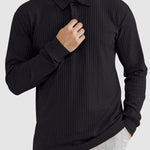 Men's solid color texture business casual POLO long-sleeved T-shirt