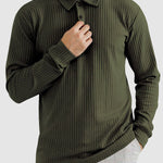 Men's solid color texture business casual POLO long-sleeved T-shirt