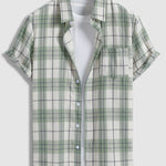 Men's Wool Blend Plaid Casual Slim Fit Short Sleeve Shirt
