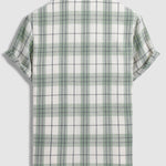 Men's Wool Blend Plaid Casual Slim Fit Short Sleeve Shirt