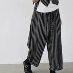 Women's Striped Elastic-Waist Casual Pants