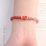 Buddha Stones Natural Strawberry Quartz Cinnabar Lucky Koi Fish Healing Bracelet