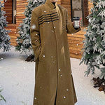 Retro Stand-up Collar Buttoned Woolen Long Over-the-knee Windbreaker