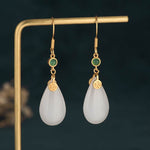 Buddha Stones FengShui White Jade Luck Drop Earrings