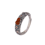 Buddha Stones 925 Sterling Silver Red Agate Cyan Jade Gourd Blessing Auspicious Ring
