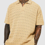 Men's solid color hollow V-neck knitted short sleeves