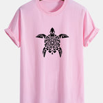 Regular Fit Geometric Turtle Print Cotton T-Shirt