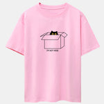 Black Cat Peeking Through Cardboard Print Drop Shoulder Oversize T-Shirt