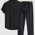 Men's solid color short-sleeved shirt casual pants set