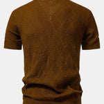 Rhombus Textured Zip Up Knitted Polo Shirt
