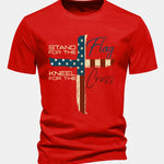 Regular Fit Retro American Flag Cross Print Cotton T-Shirt