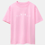 Peeking Cat Heartbeat Print Drop Shoulder Oversize T-Shirt
