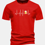 Regular Fit Beer Heartbeat Print Cotton T-Shirt